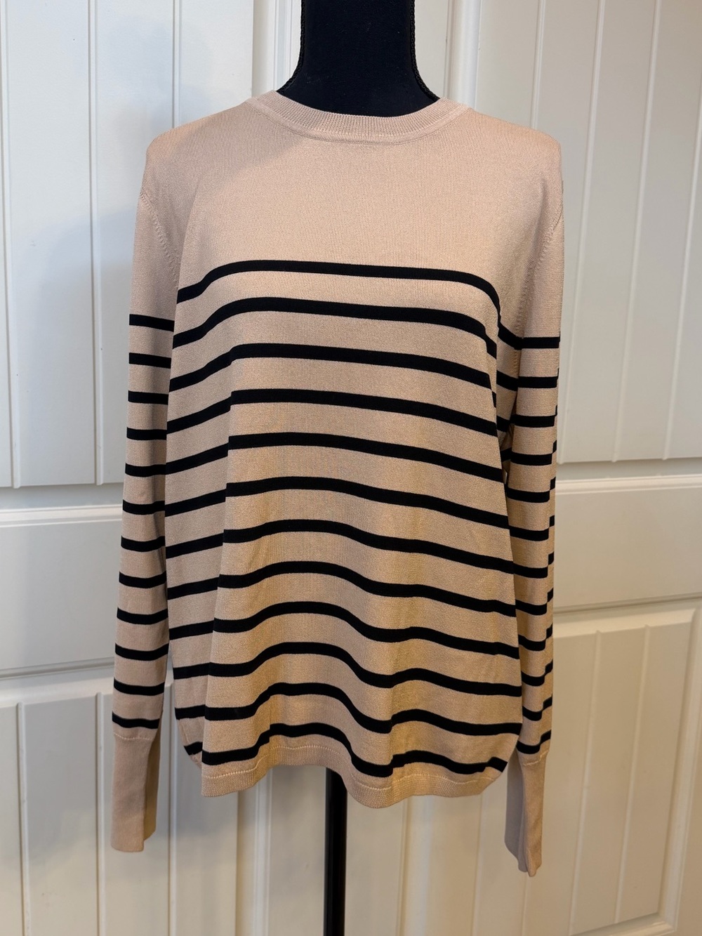 Express Striped Crewneck Sweater in Tan and Black